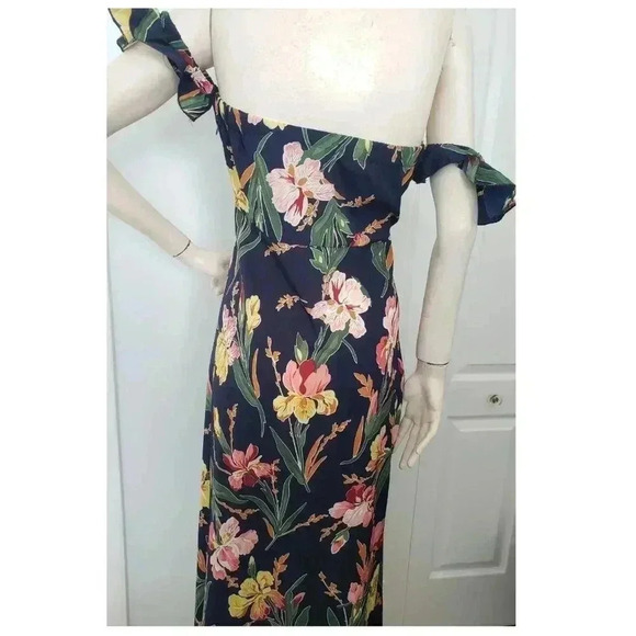Boho Summer Floral maxi dress with slit in the front Medium Navy - Picture 6 of 11